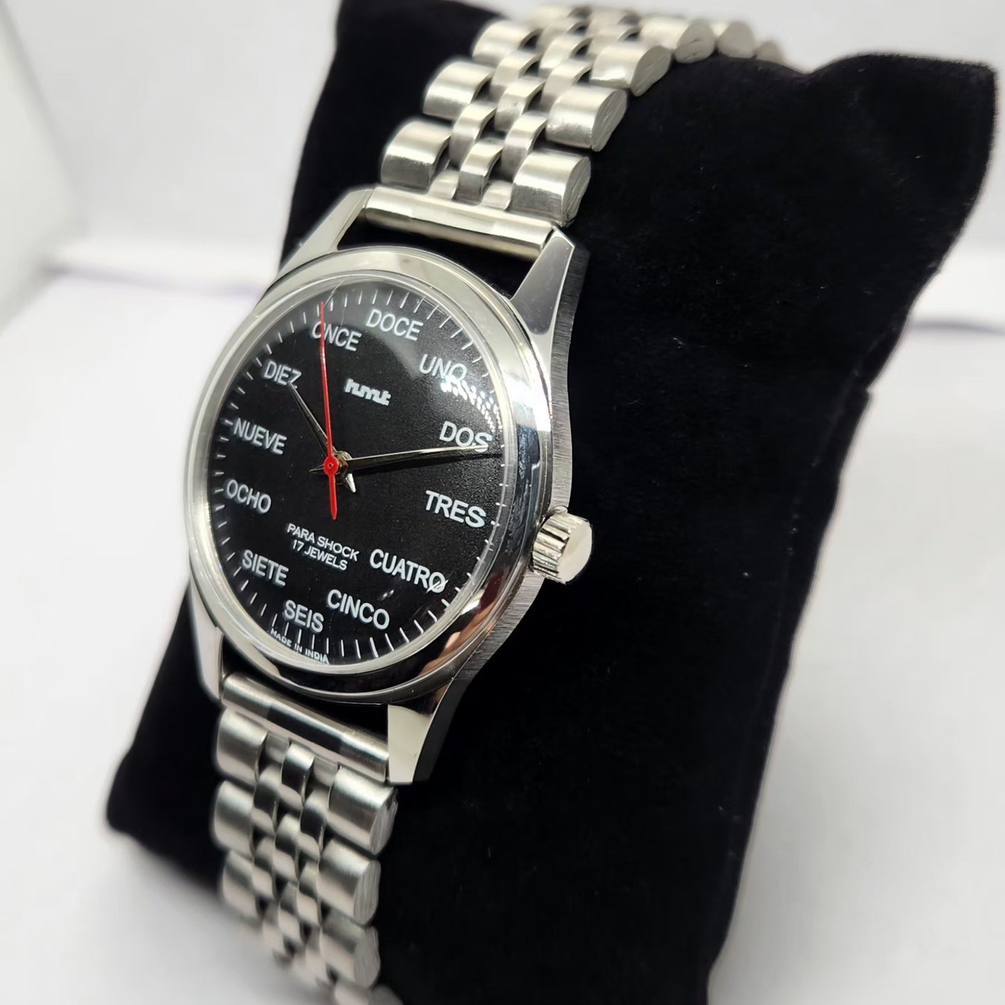Vintage MOD HMT Spanish Hand Winding 17 Jewels Black Face Jubilee Bracelet Men's Wrist Watch G15