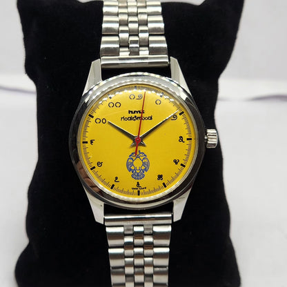 Vintage MOD HMT Gandaberunda Hand Winding 17 Jewels Yellow Face Jubilee Bracelet Men's Wrist Watch G17