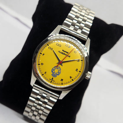 Vintage MOD HMT Gandaberunda Hand Winding 17 Jewels Yellow Face Jubilee Bracelet Men's Wrist Watch G17