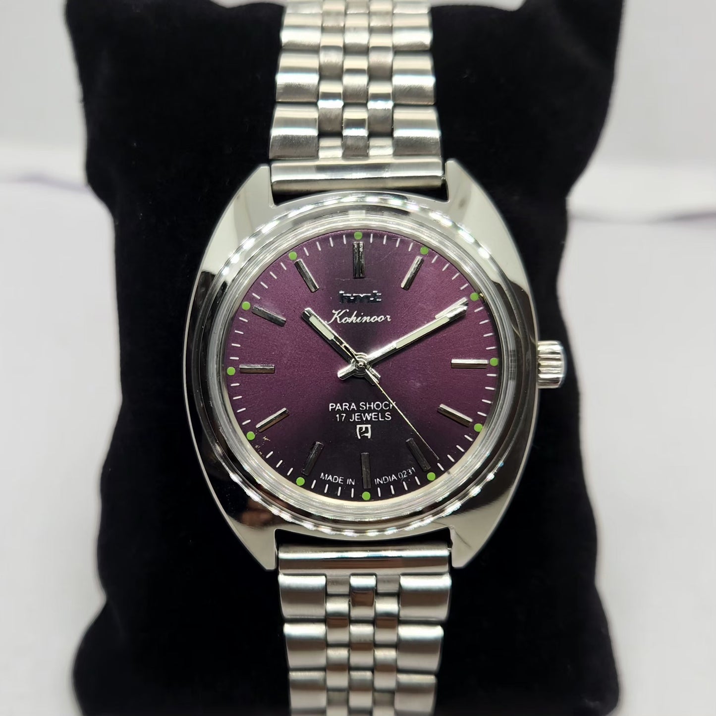 Vintage MOD HMT Kohinoor Hand Winding 17 Jewels Purple Face Jubilee Bracelet Men's Wrist Watch G18