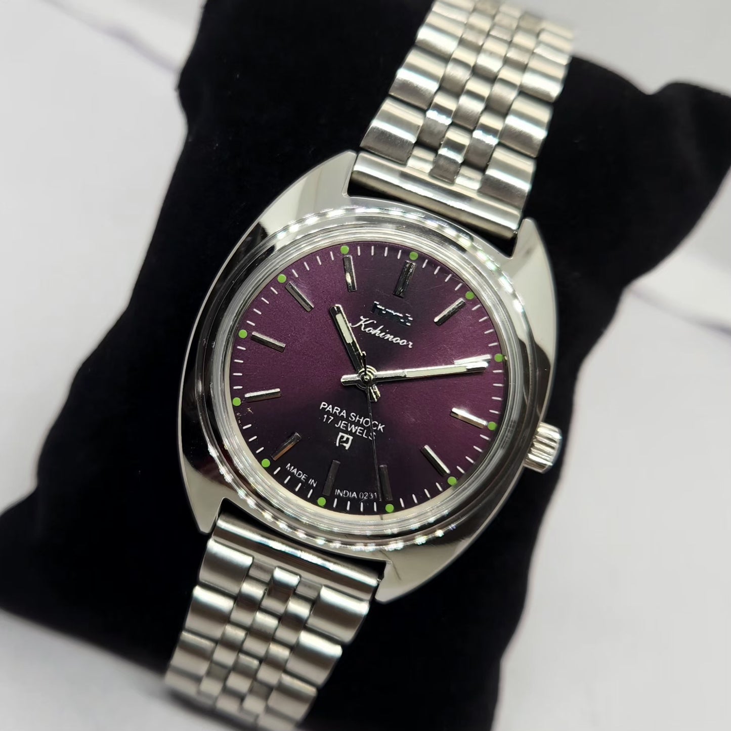 Vintage MOD HMT Kohinoor Hand Winding 17 Jewels Purple Face Jubilee Bracelet Men's Wrist Watch G18