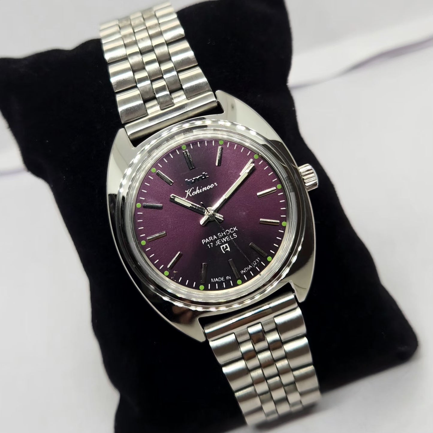 Vintage MOD HMT Kohinoor Hand Winding 17 Jewels Purple Face Jubilee Bracelet Men's Wrist Watch G18