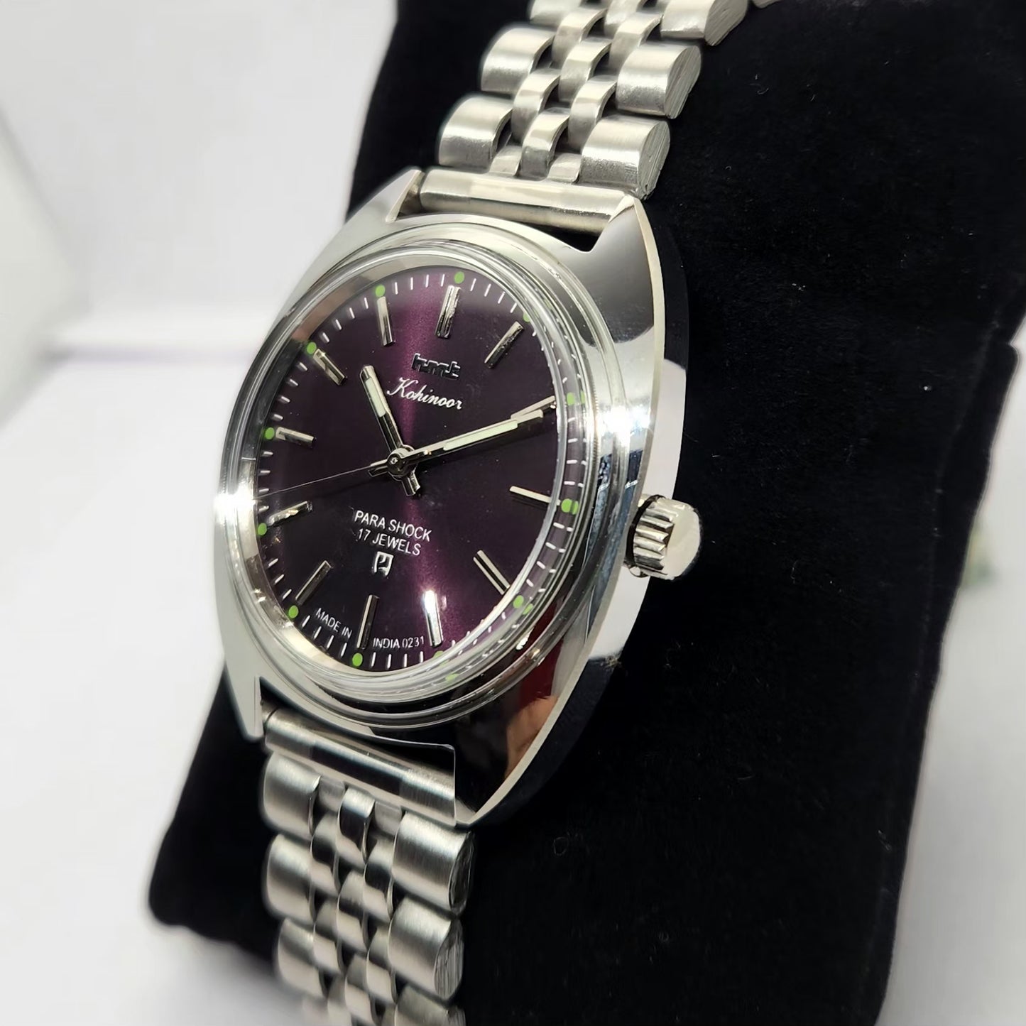 Vintage MOD HMT Kohinoor Hand Winding 17 Jewels Purple Face Jubilee Bracelet Men's Wrist Watch G18