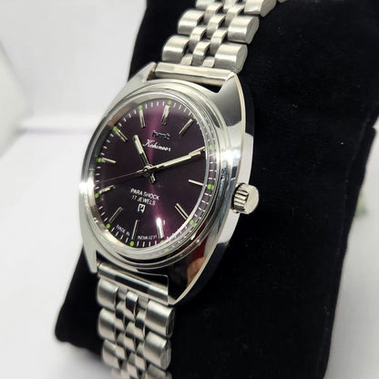 Vintage MOD HMT Kohinoor Hand Winding 17 Jewels Purple Face Jubilee Bracelet Men's Wrist Watch G18