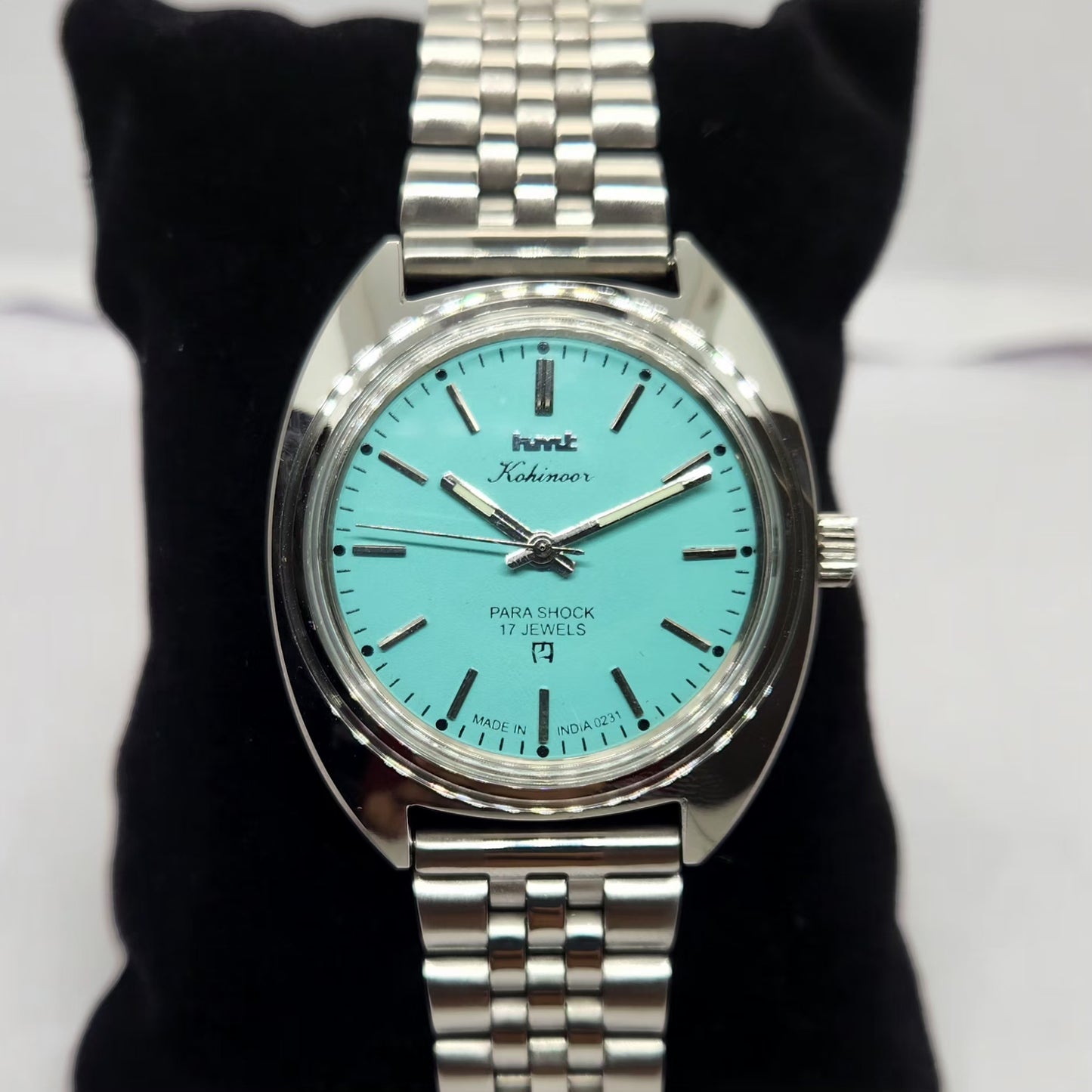 Vintage MOD HMT Kohinoor Hand Winding 17 Jewels Tiffany Blue Face Jubilee Bracelet Men's Wrist Watch G19