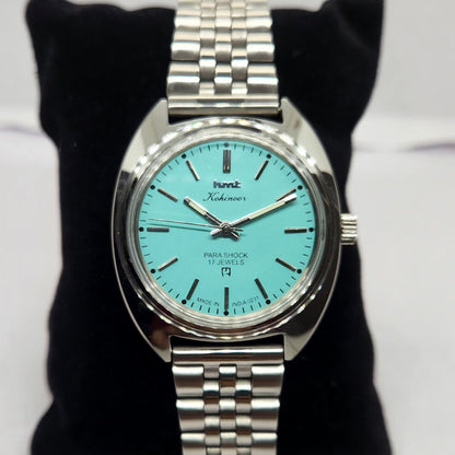 Vintage MOD HMT Kohinoor Hand Winding 17 Jewels Tiffany Blue Face Jubilee Bracelet Men's Wrist Watch G19