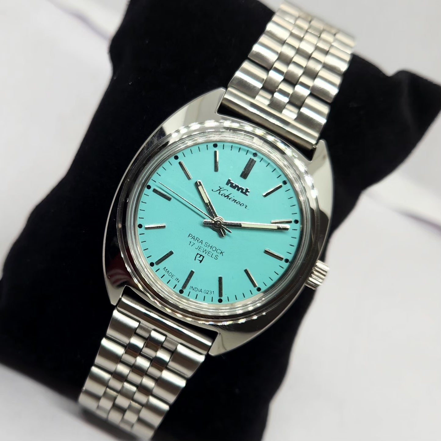 Vintage MOD HMT Kohinoor Hand Winding 17 Jewels Tiffany Blue Face Jubilee Bracelet Men's Wrist Watch G19