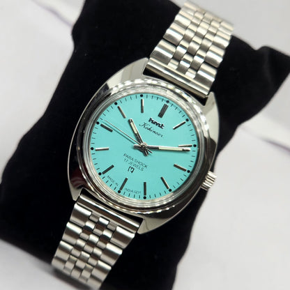 Vintage MOD HMT Kohinoor Hand Winding 17 Jewels Tiffany Blue Face Jubilee Bracelet Men's Wrist Watch G19