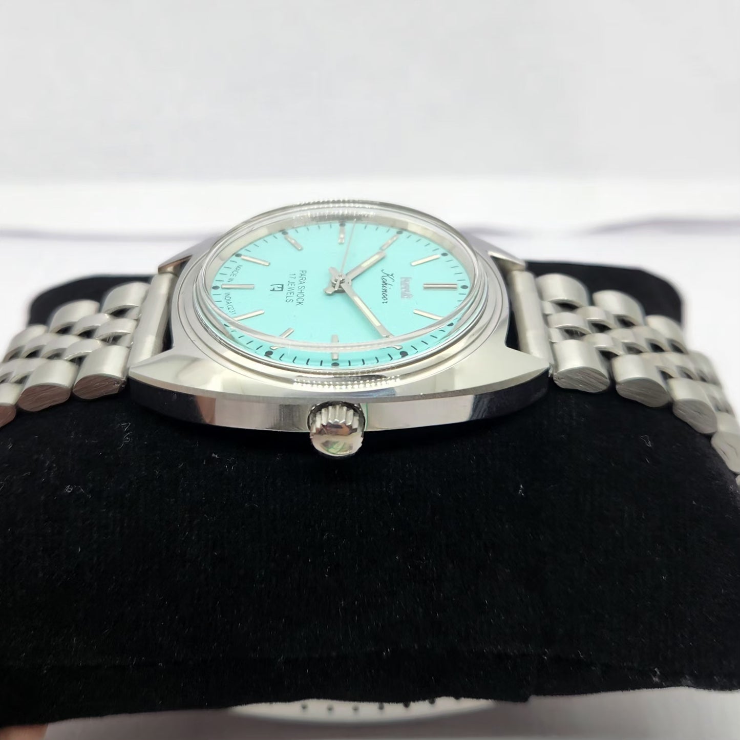 Vintage MOD HMT Kohinoor Hand Winding 17 Jewels Tiffany Blue Face Jubilee Bracelet Men's Wrist Watch G19