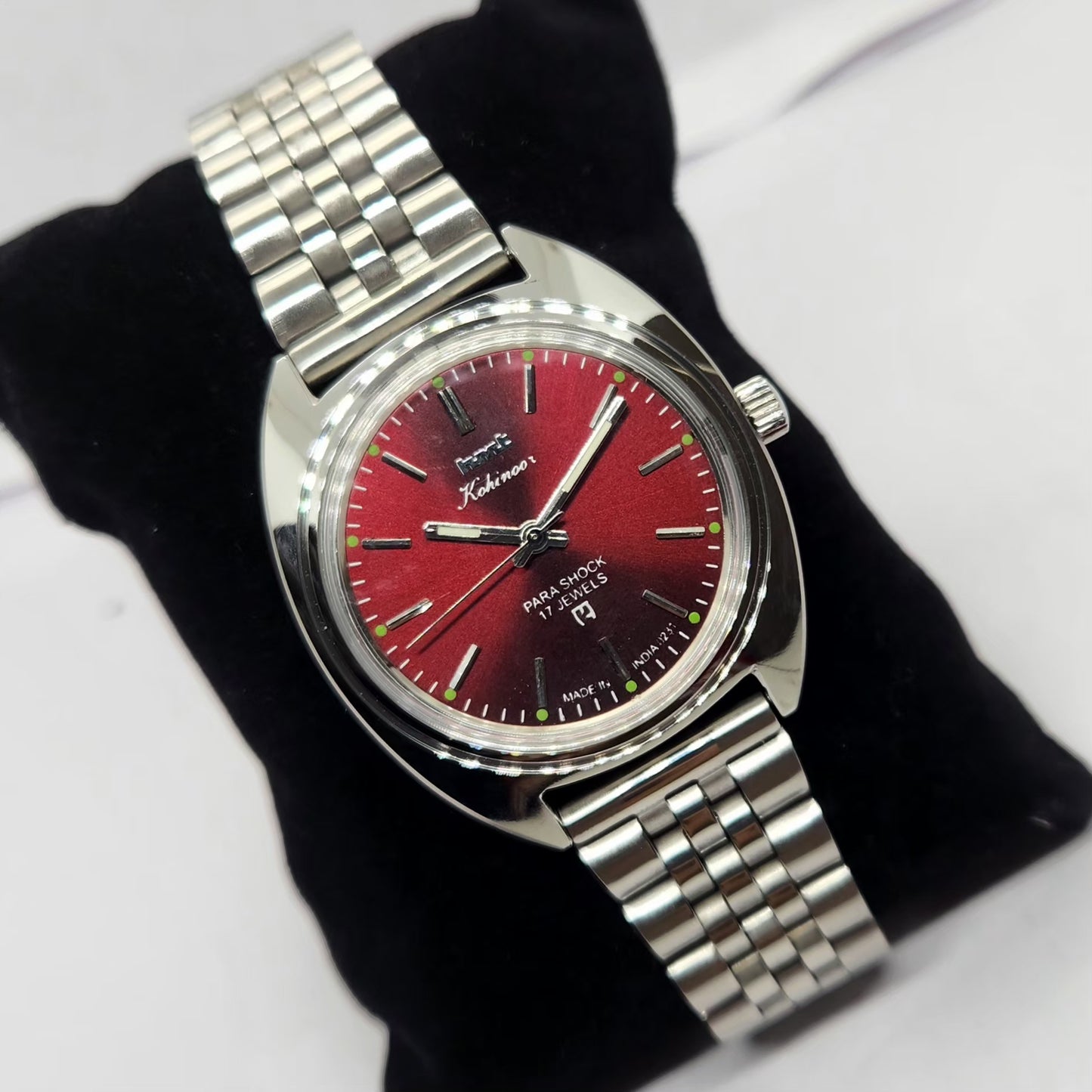 Vintage MOD HMT Kohinoor Hand Winding 17 Jewels Maroon Face Jubilee Bracelet Men's Wrist Watch G20