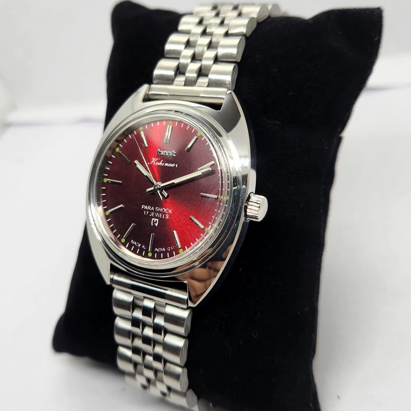 Vintage MOD HMT Kohinoor Hand Winding 17 Jewels Maroon Face Jubilee Bracelet Men's Wrist Watch G20