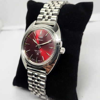 Vintage MOD HMT Kohinoor Hand Winding 17 Jewels Maroon Face Jubilee Bracelet Men's Wrist Watch G20