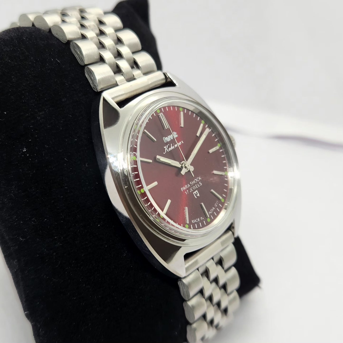 Vintage MOD HMT Kohinoor Hand Winding 17 Jewels Maroon Face Jubilee Bracelet Men's Wrist Watch G20