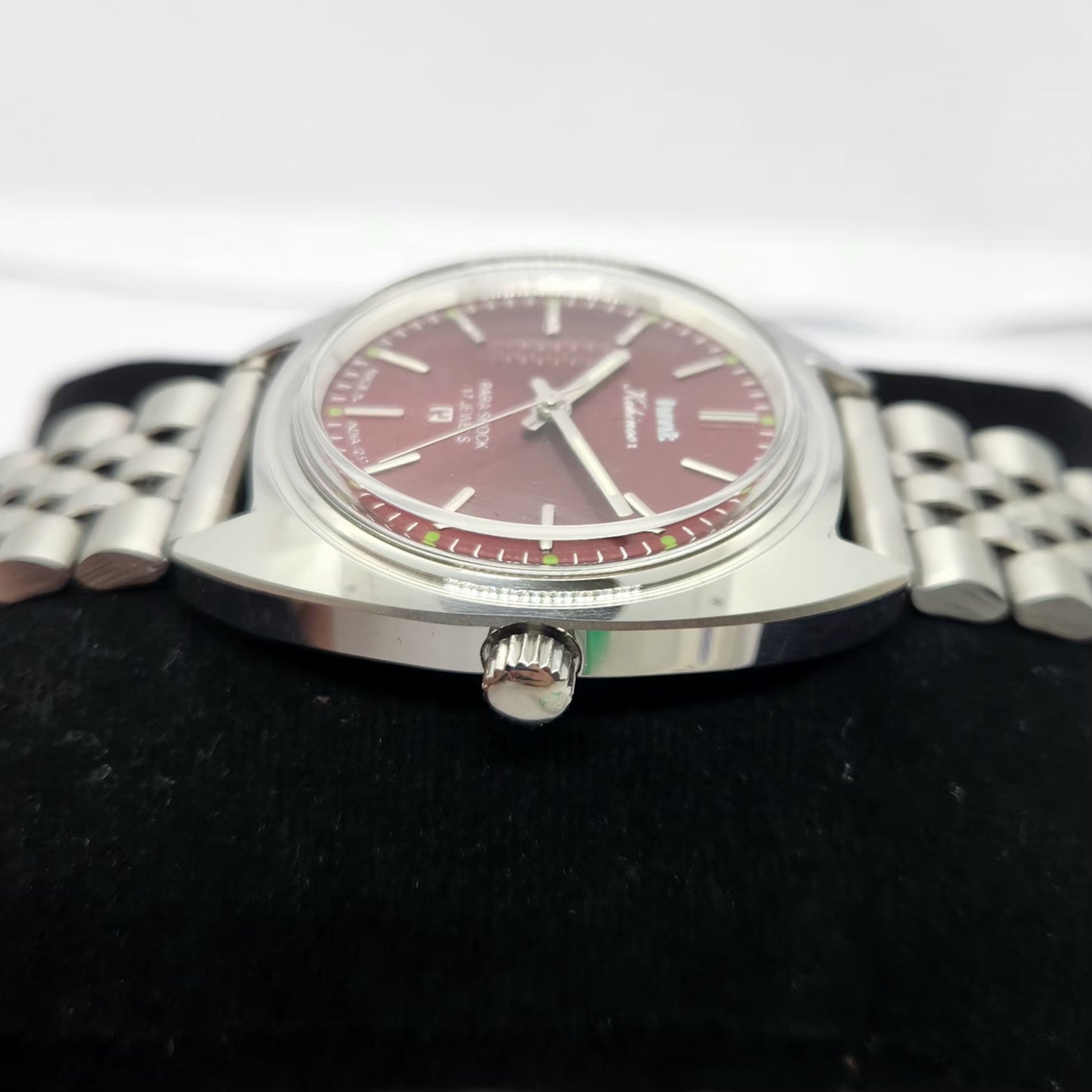 Vintage MOD HMT Kohinoor Hand Winding 17 Jewels Maroon Face Jubilee Bracelet Men's Wrist Watch G20