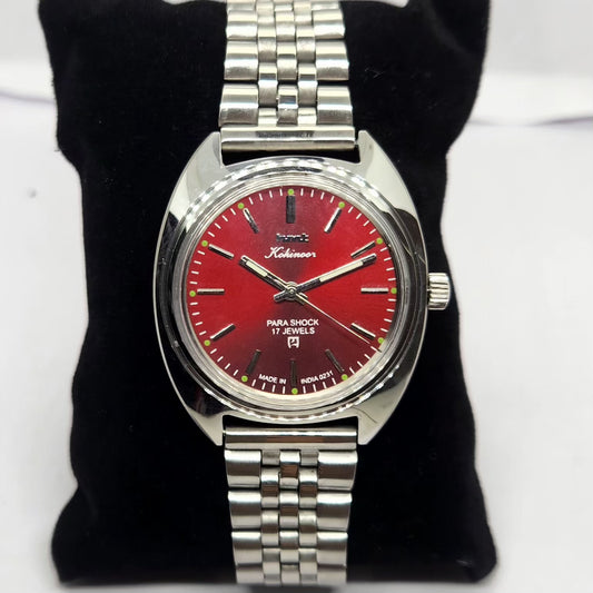 Vintage MOD HMT Kohinoor Hand Winding 17 Jewels Red Face Jubilee Bracelet Men's Wrist Watch G21