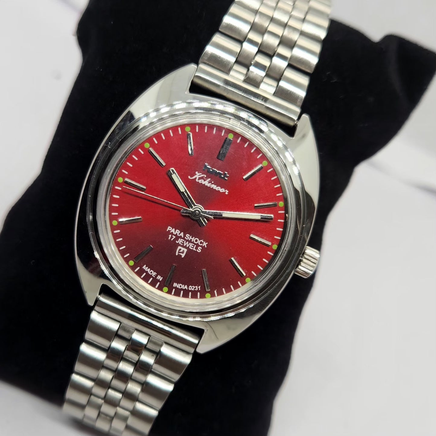 Vintage MOD HMT Kohinoor Hand Winding 17 Jewels Red Face Jubilee Bracelet Men's Wrist Watch G21