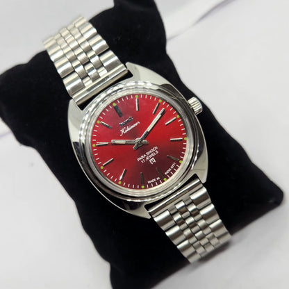 Vintage MOD HMT Kohinoor Hand Winding 17 Jewels Red Face Jubilee Bracelet Men's Wrist Watch G21