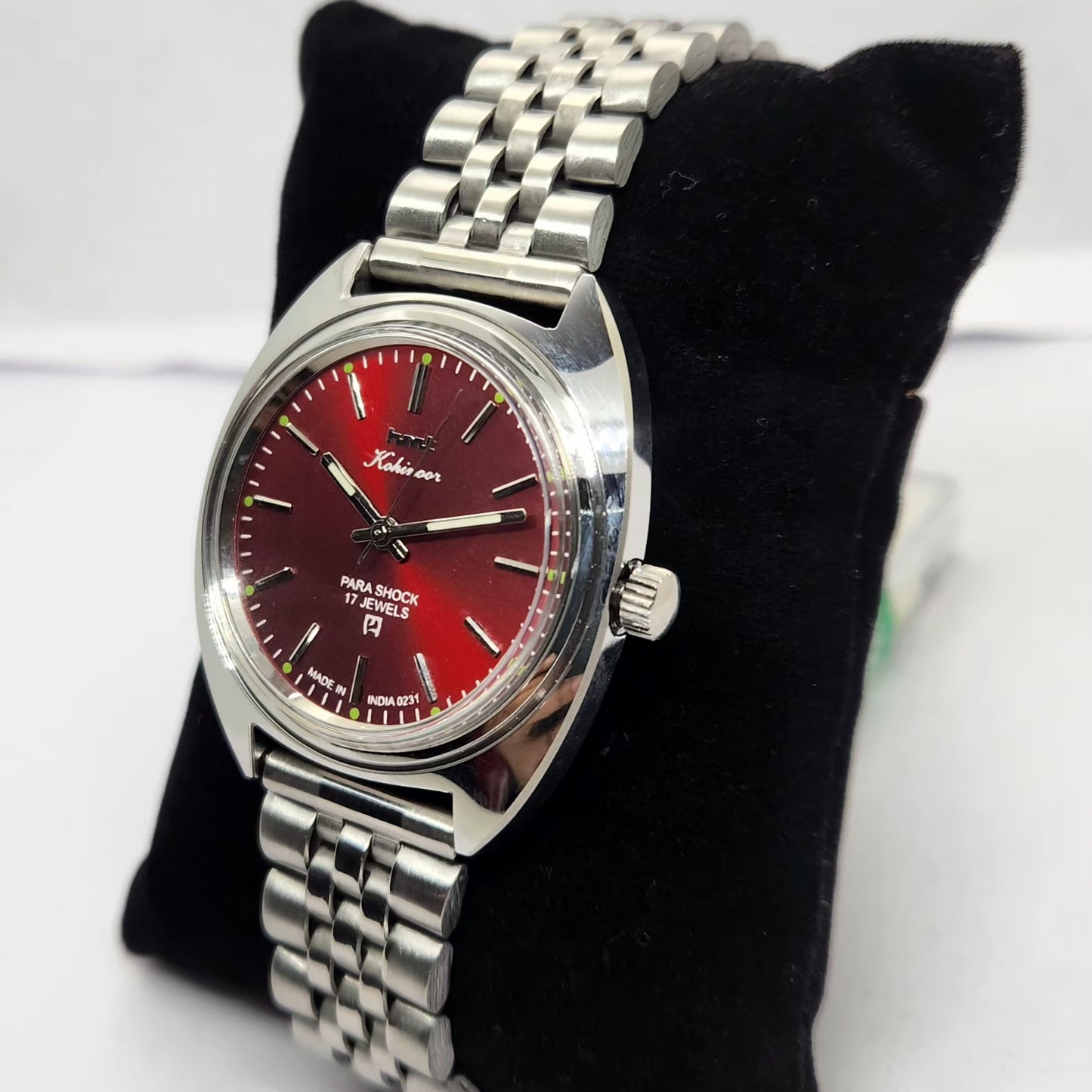 Vintage MOD HMT Kohinoor Hand Winding 17 Jewels Red Face Jubilee Bracelet Men's Wrist Watch G21