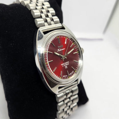 Vintage MOD HMT Kohinoor Hand Winding 17 Jewels Red Face Jubilee Bracelet Men's Wrist Watch G21