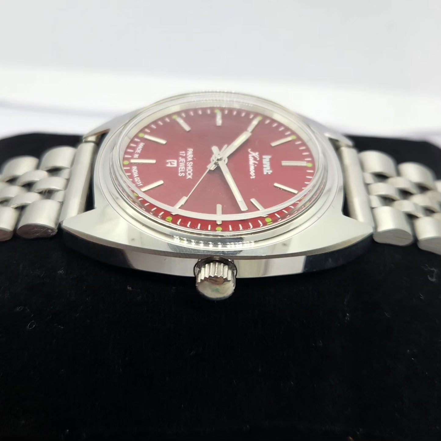 Vintage MOD HMT Kohinoor Hand Winding 17 Jewels Red Face Jubilee Bracelet Men's Wrist Watch G21