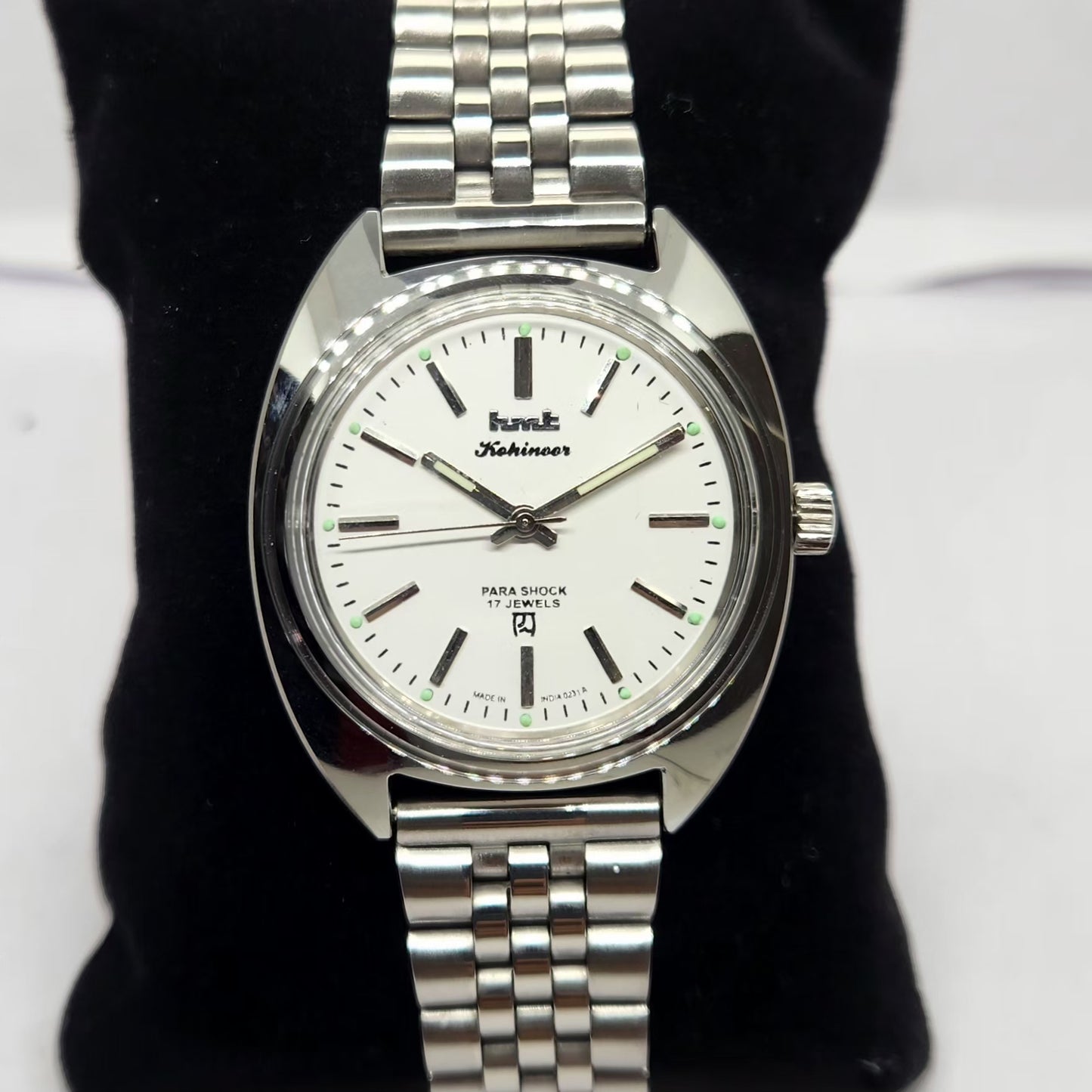 Vintage MOD HMT Kohinoor Hand Winding 17 Jewels White Face Jubilee Bracelet Men's Wrist Watch G22