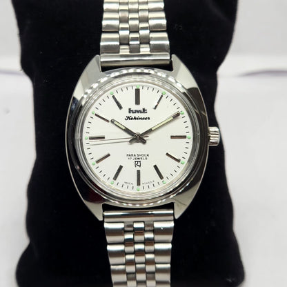 Vintage MOD HMT Kohinoor Hand Winding 17 Jewels White Face Jubilee Bracelet Men's Wrist Watch G22
