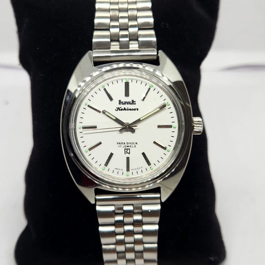 Vintage MOD HMT Kohinoor Hand Winding 17 Jewels White Face Jubilee Bracelet Men's Wrist Watch G22
