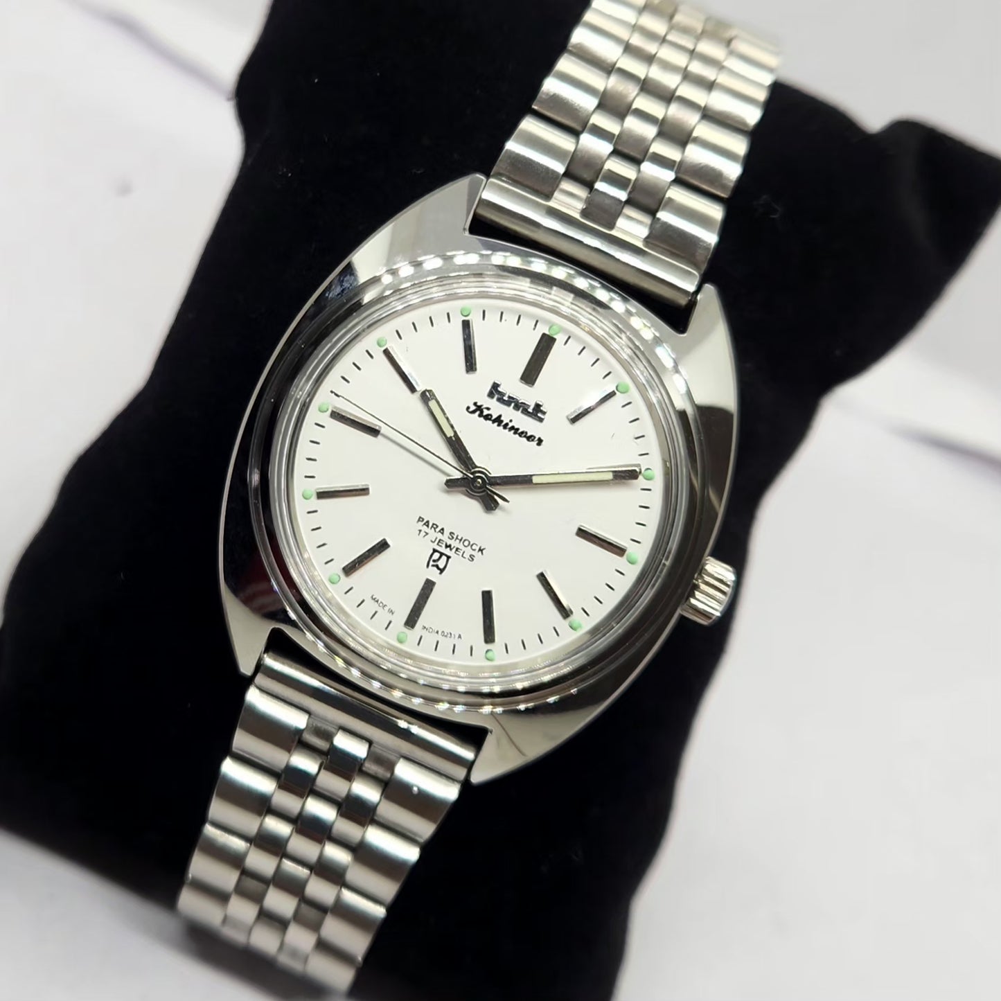 Vintage MOD HMT Kohinoor Hand Winding 17 Jewels White Face Jubilee Bracelet Men's Wrist Watch G22