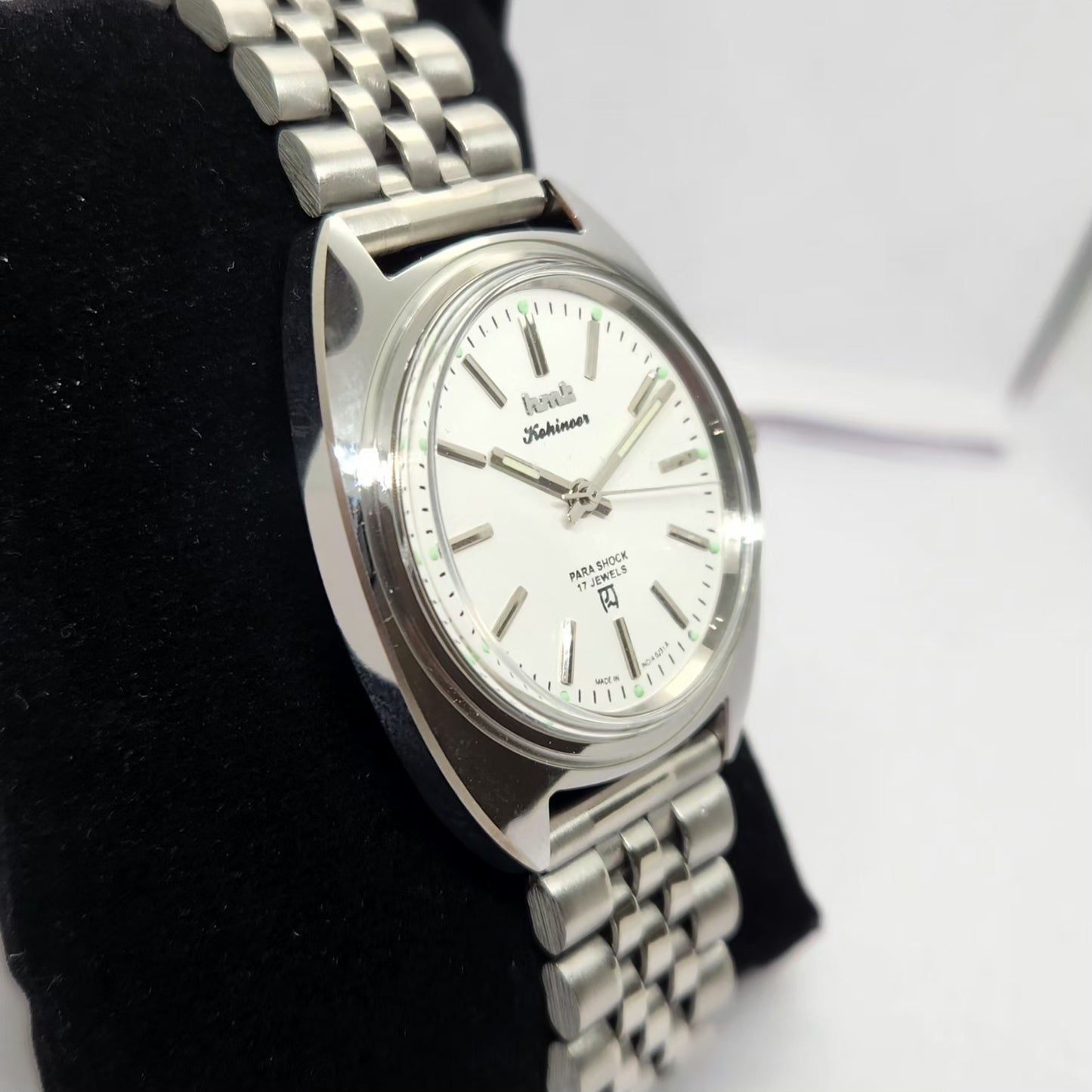 Vintage MOD HMT Kohinoor Hand Winding 17 Jewels White Face Jubilee Bracelet Men's Wrist Watch G22