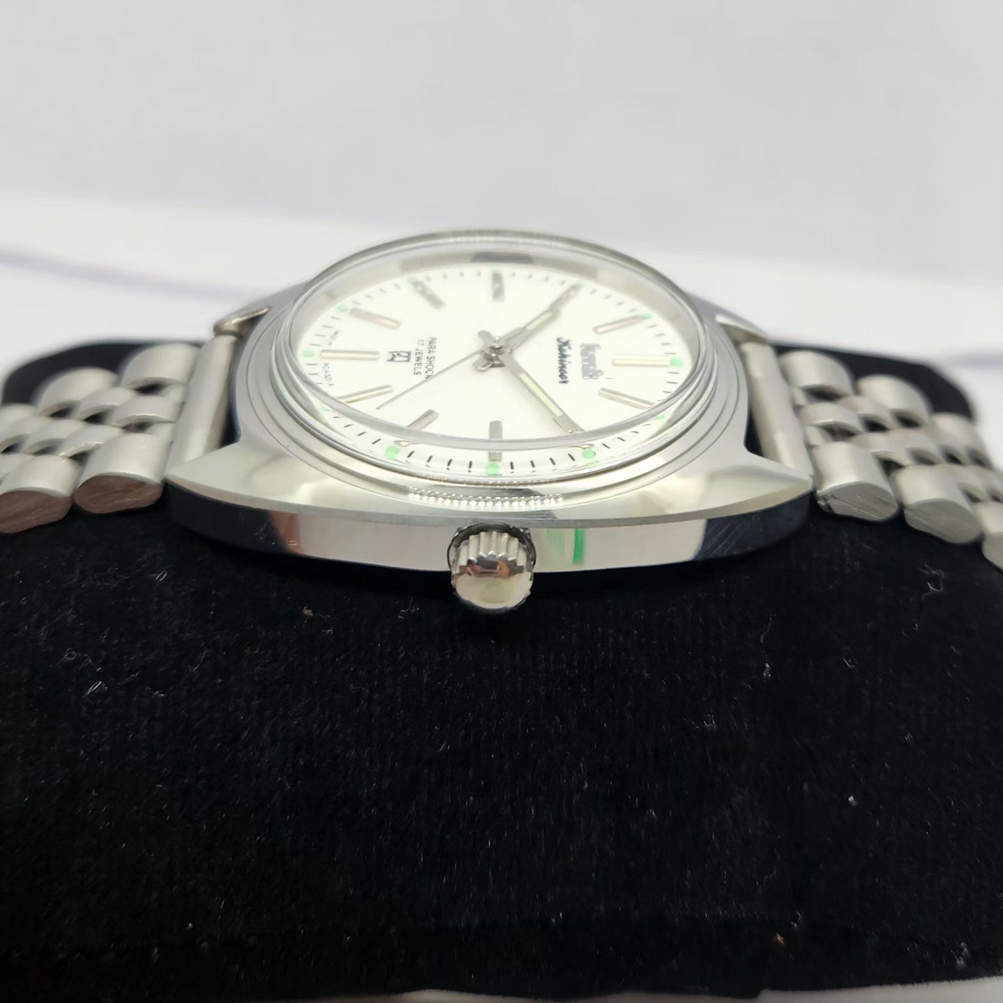 Vintage MOD HMT Kohinoor Hand Winding 17 Jewels White Face Jubilee Bracelet Men's Wrist Watch G22