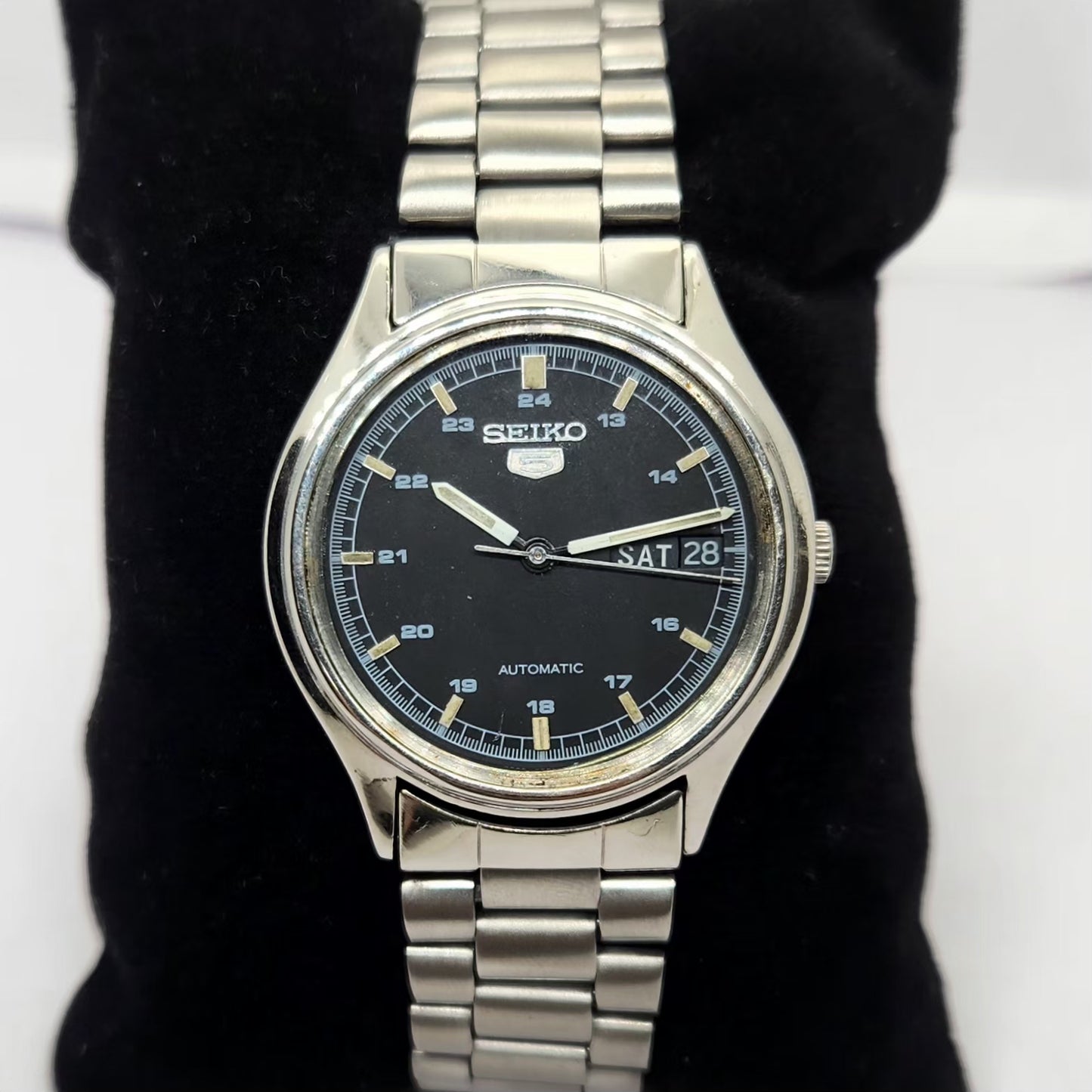 Vintage 1985 Original Seiko 5 Automatic 6309-7320 Black face 17 Jewels Day-Date Japanese Men's Wrist Watch OG270