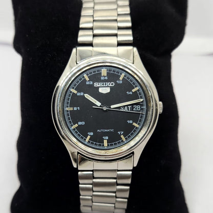 Vintage 1985 Original Seiko 5 Automatic 6309-7320 Black face 17 Jewels Day-Date Japanese Men's Wrist Watch OG270