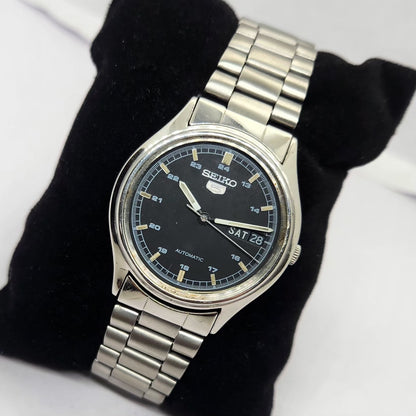 Vintage 1985 Original Seiko 5 Automatic 6309-7320 Black face 17 Jewels Day-Date Japanese Men's Wrist Watch OG270