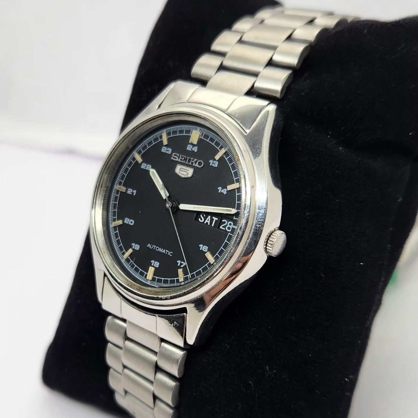 Vintage 1985 Original Seiko 5 Automatic 6309-7320 Black face 17 Jewels Day-Date Japanese Men's Wrist Watch OG270