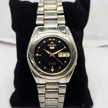 Vintage 1997 Original Seiko 5 Automatic 7S26-6030 Black face 21 Jewels Day-Date Japanese Men's Wrist Watch OG274