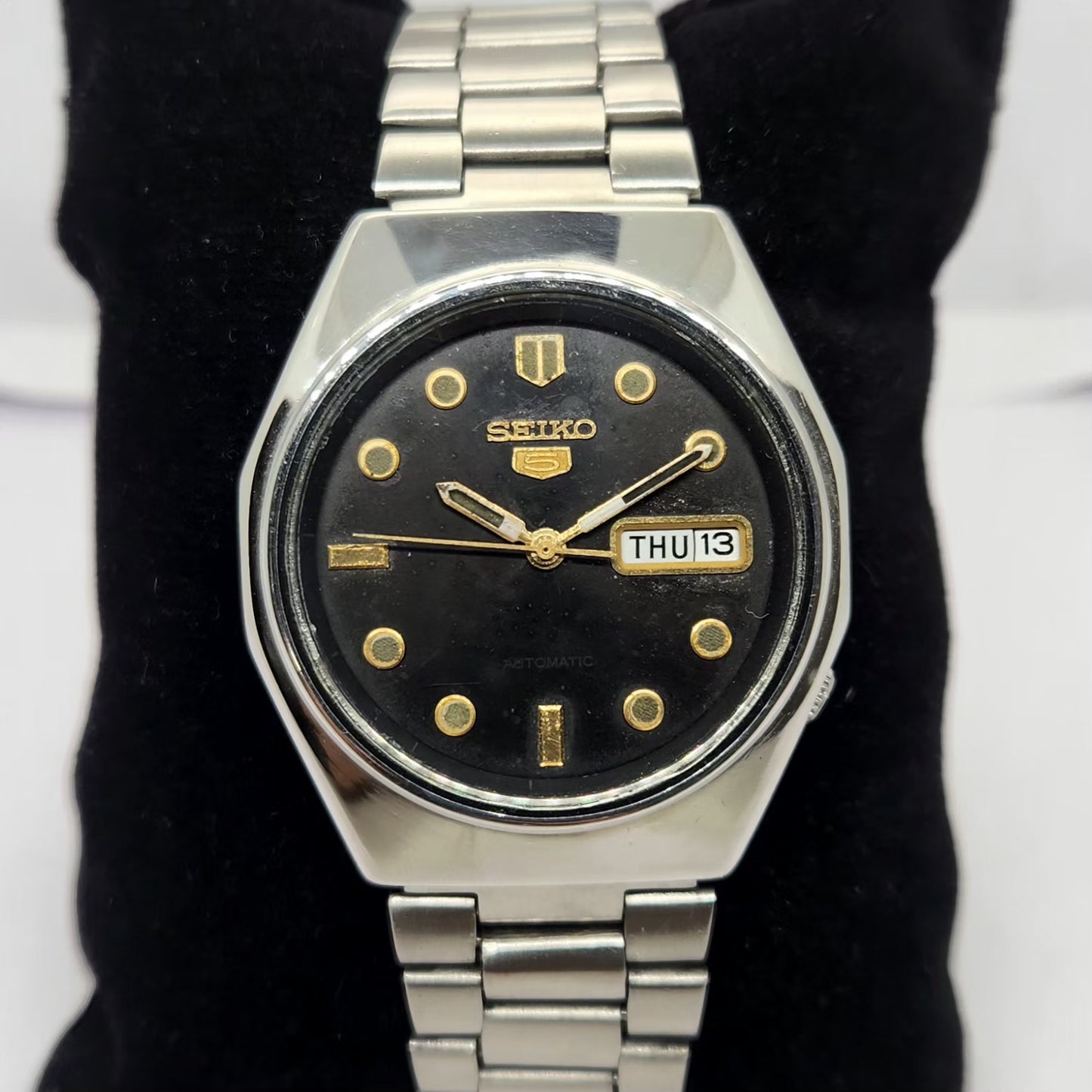 Vintage 1982 Original Seiko 5 Automatic 6309-720E Black face 17 Jewels Day-Date Japanese Men's Wrist Watch OG277