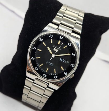 Vintage 1975 Original Seiko 5 Automatic 7019-8231 Black face 21 Jewels Day-Date Japanese Men's Wrist Watch OG279