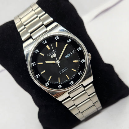 Vintage 1975 Original Seiko 5 Automatic 7019-8231 Black face 21 Jewels Day-Date Japanese Men's Wrist Watch OG279