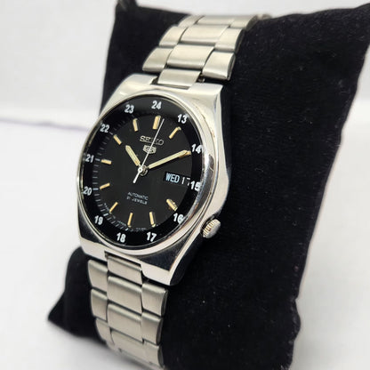 Vintage 1975 Original Seiko 5 Automatic 7019-8231 Black face 21 Jewels Day-Date Japanese Men's Wrist Watch OG279