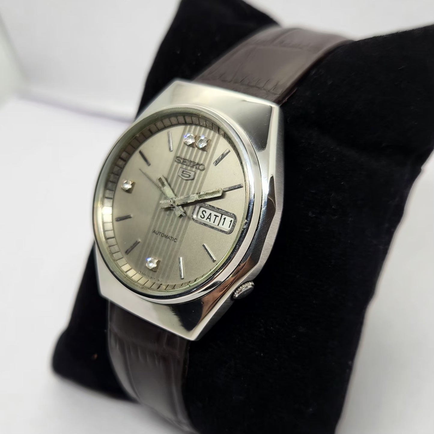 Vintage 1982 Original Seiko 5 Automatic 6309-720B Silver Face 17 Jewels Day-Date Japanese Men's Wrist Watch OG282