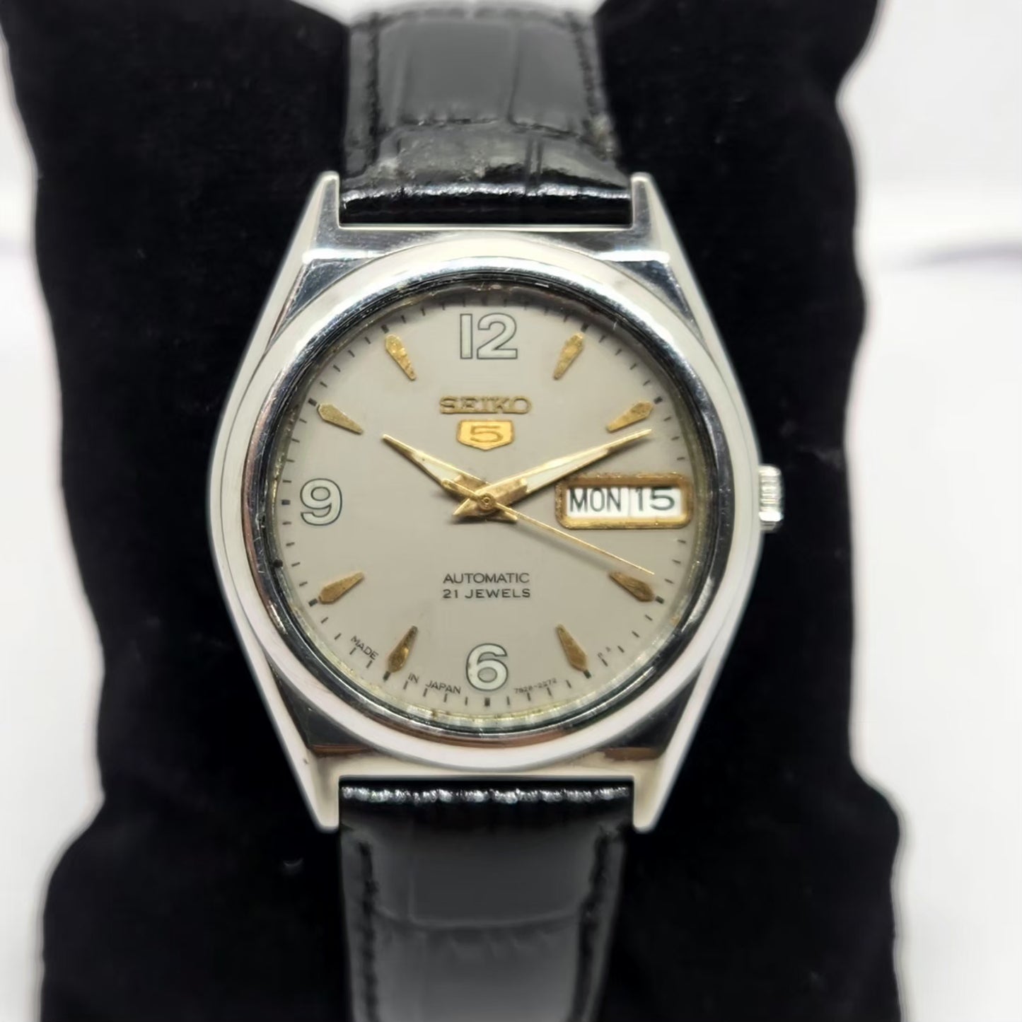 Vintage 1998 Original Seiko 5 Automatic 7s26-0070 Grey Face 21 Jewels Day-Date Japanese Men's Wrist Watch OG284