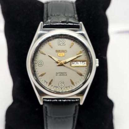 Vintage 1998 Original Seiko 5 Automatic 7s26-0070 Grey Face 21 Jewels Day-Date Japanese Men's Wrist Watch OG284