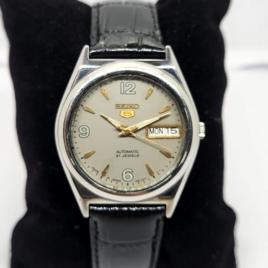 Vintage 1998 Original Seiko 5 Automatic 7s26-0070 Grey Face 21 Jewels Day-Date Japanese Men's Wrist Watch OG284