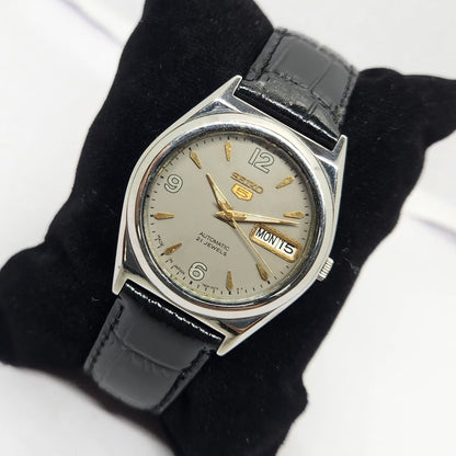 Vintage 1998 Original Seiko 5 Automatic 7s26-0070 Grey Face 21 Jewels Day-Date Japanese Men's Wrist Watch OG284