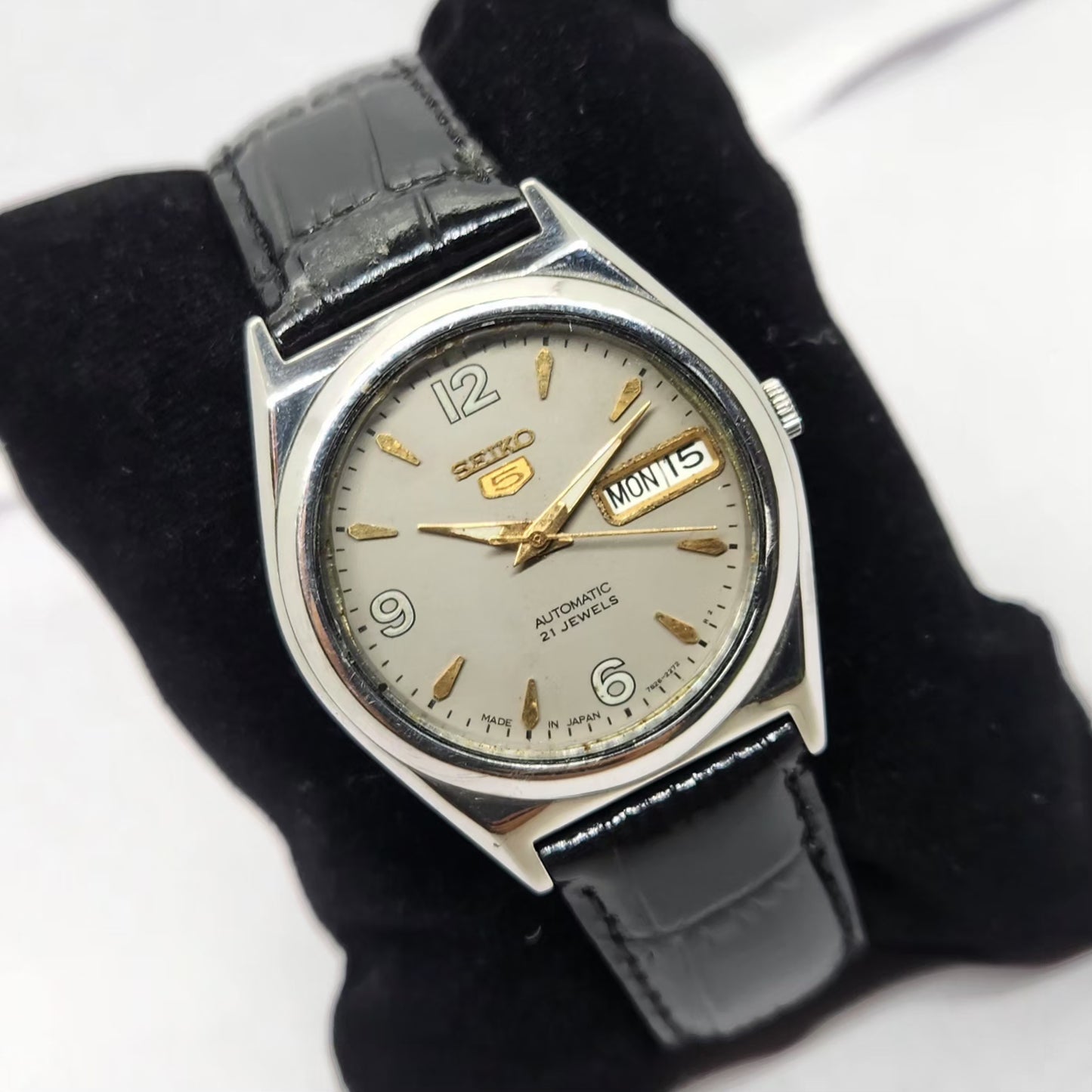 Vintage 1998 Original Seiko 5 Automatic 7s26-0070 Grey Face 21 Jewels Day-Date Japanese Men's Wrist Watch OG284