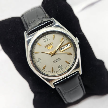 Vintage 1998 Original Seiko 5 Automatic 7s26-0070 Grey Face 21 Jewels Day-Date Japanese Men's Wrist Watch OG284