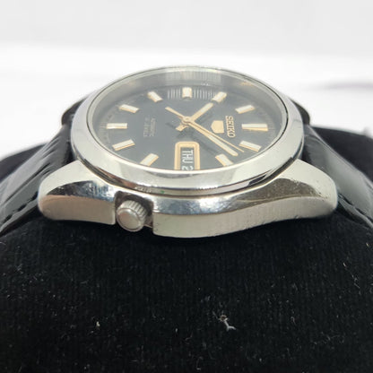 Vintage 1980 Original Seiko 5 Automatic 7S26 Black face 21 Jewels Day-Date Japanese Men's Wrist Watch OG285