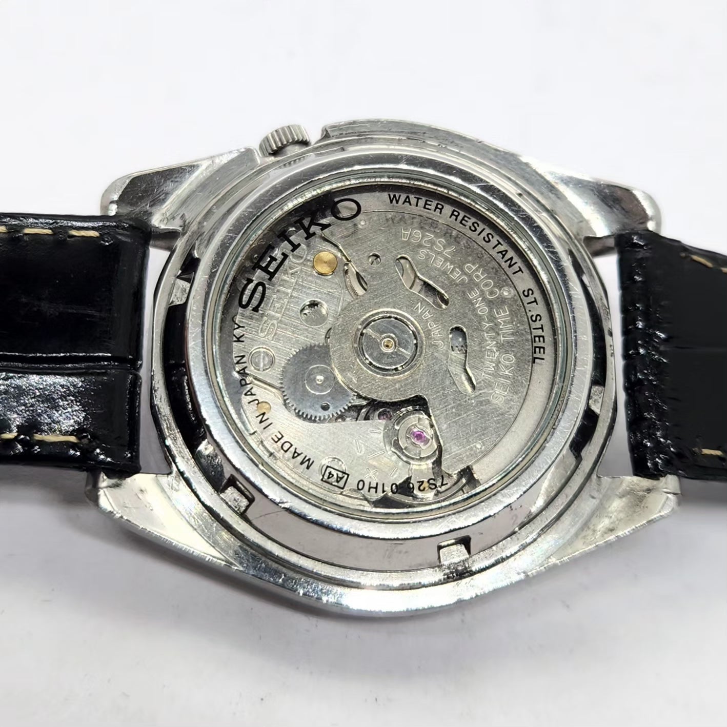 Vintage 1980 Original Seiko 5 Automatic 7S26 Black face 21 Jewels Day-Date Japanese Men's Wrist Watch OG285