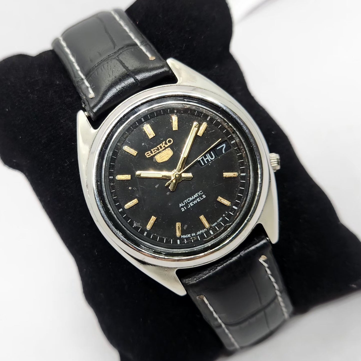 Vintage 1997 Original Seiko 5 Automatic 7s26-0090 Black Face 21 Jewels Day-Date Japanese Men's Wrist Watch OG287