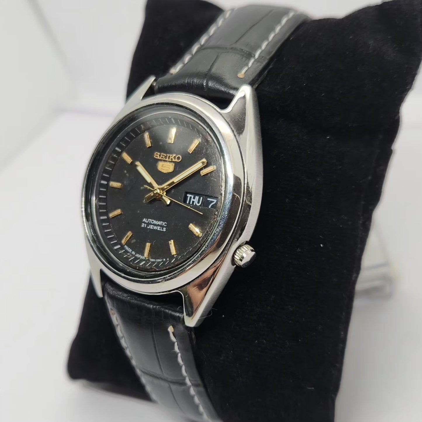 Vintage 1997 Original Seiko 5 Automatic 7s26-0090 Black Face 21 Jewels Day-Date Japanese Men's Wrist Watch OG287